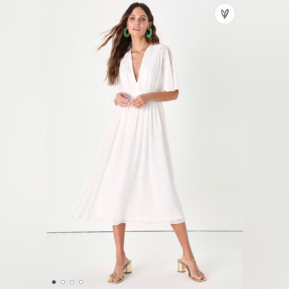 Brand 🆕 Lulu’s Abundantly Pretty White Burnout Floral Dolman Sleeve Midi Dress